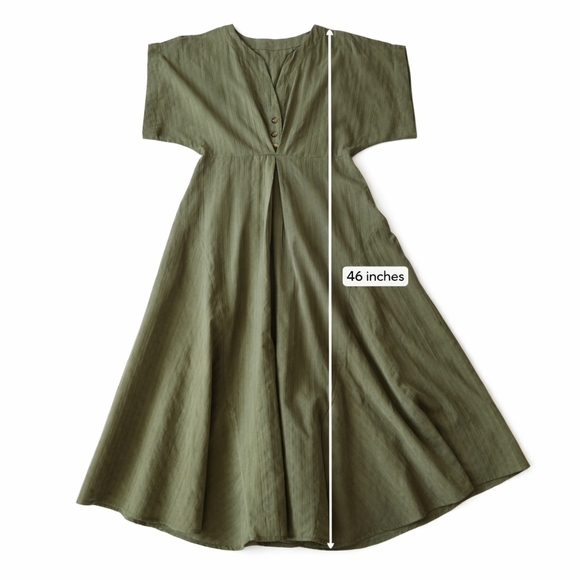 Cupshe Olive Green Midi Dress Size L Flowy V-Neck Boho - Picture 2 of 7